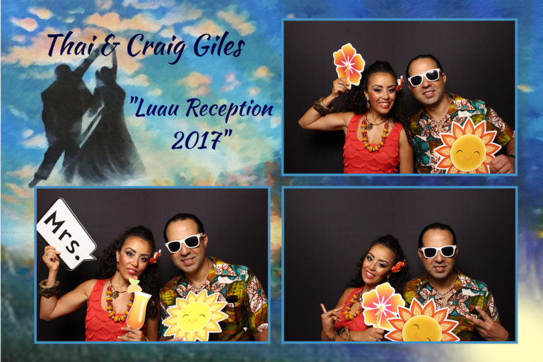 4x6 photo strip of group posing with props and sunglasses in front of black backdrop