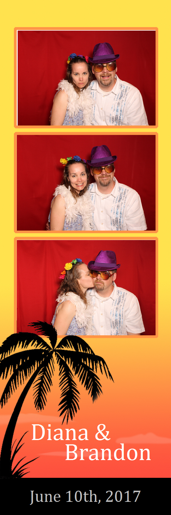 2x6 photo strip of couple posing with red backdrop