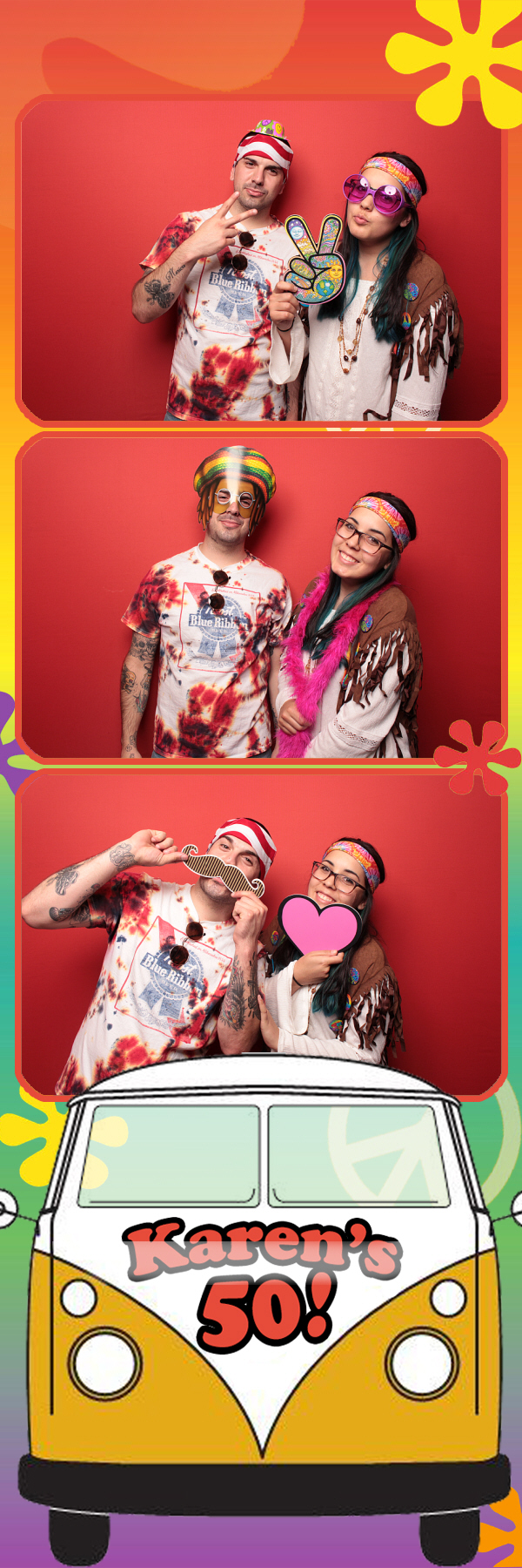 2x6 photo template of couple posing with red backdrop and props