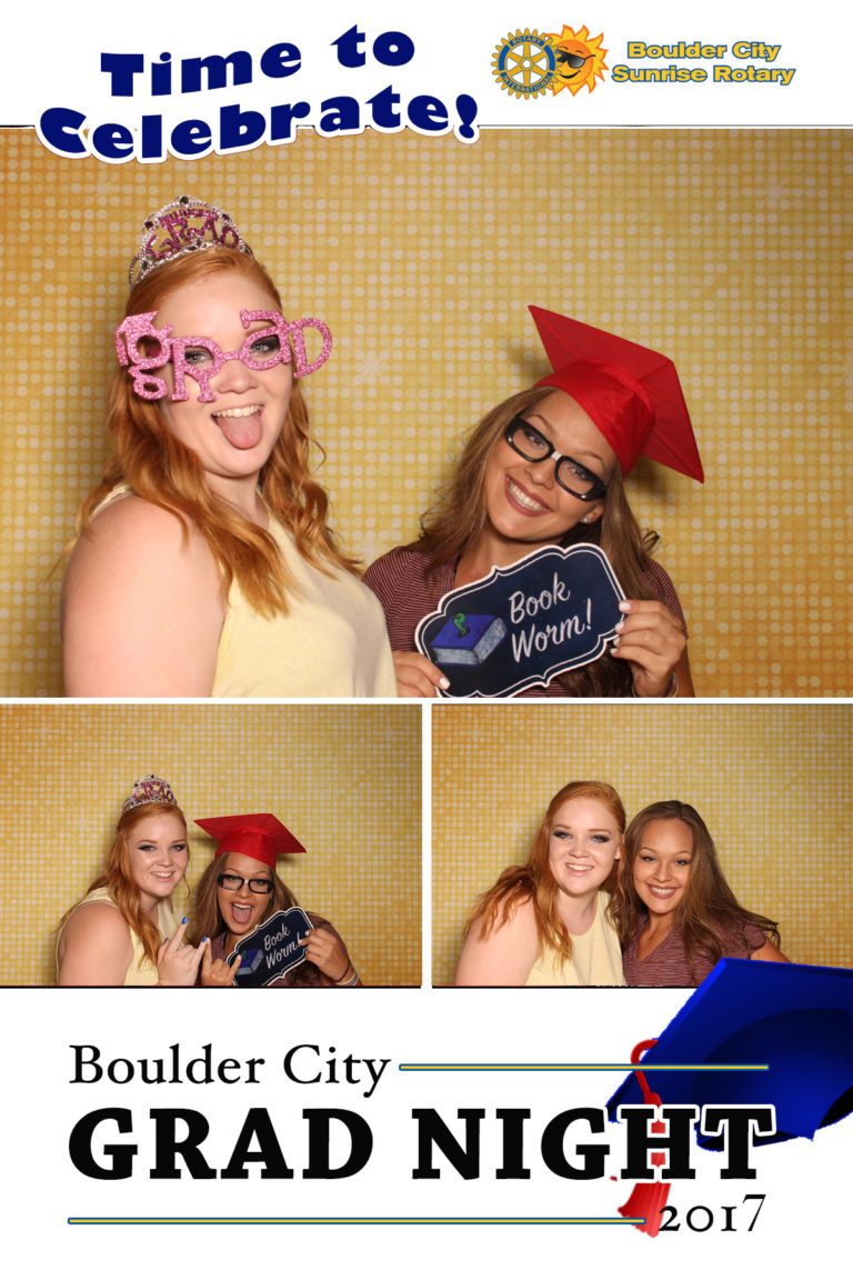 Photo strip of two women posing with props and gold shimmer backdrop