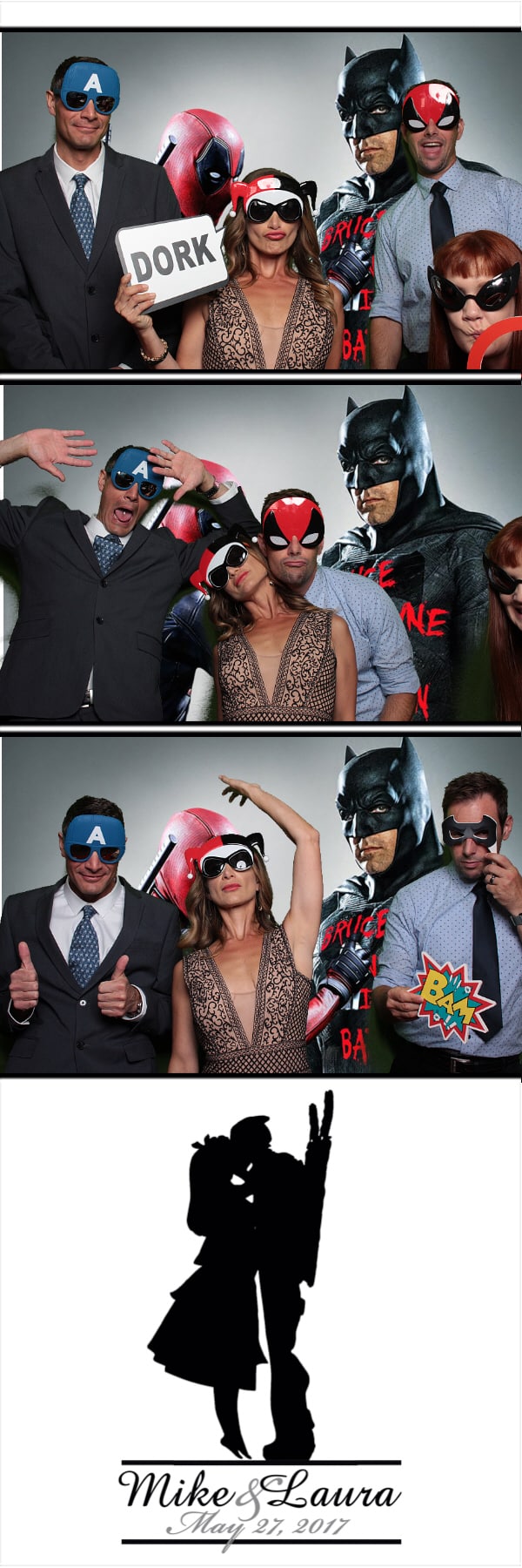 2x6 photo strip of group posing in front of superhero backdrop