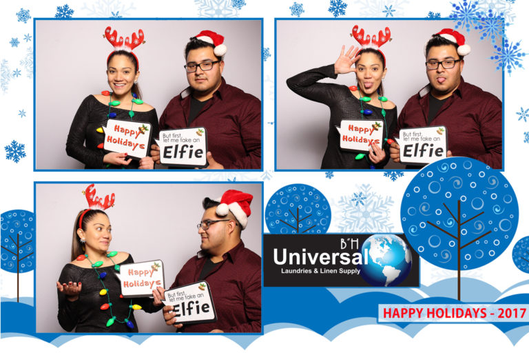 4x6 photo strip with couple posing with Christmas props and white backdrop