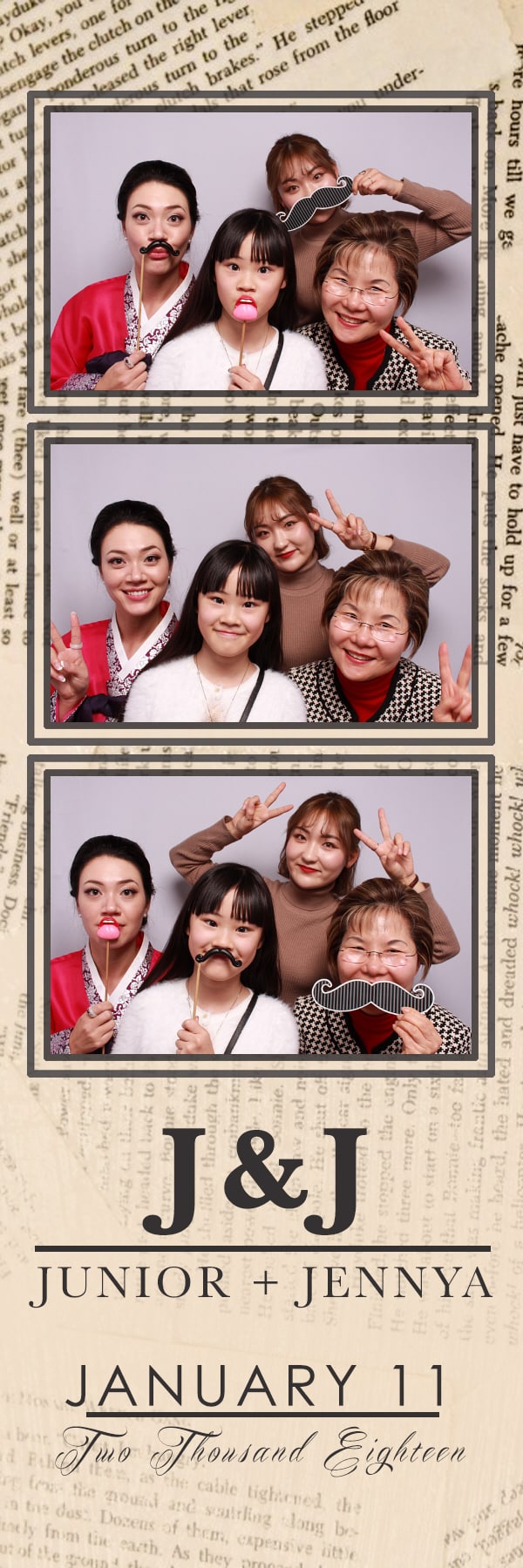 2x6 photo strip of group with props posing with white backdrop