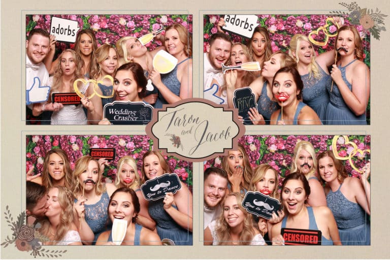 4x6 photo strip with group of women posing with props and backdrop