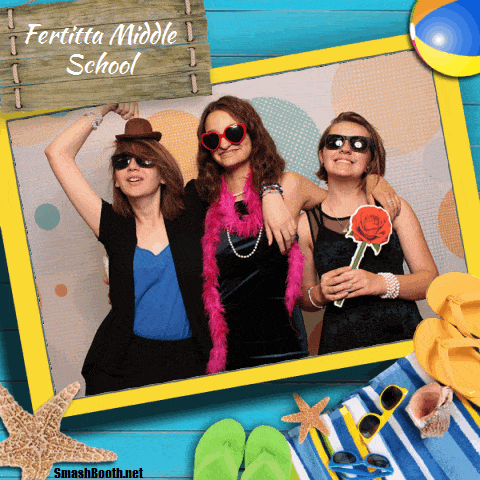 Three women with sunglasses and props posing with Stitches backdrop