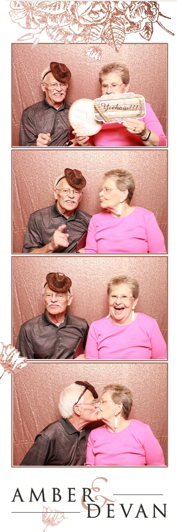 2x6 photo strip of couple posing with a shiny backdrop