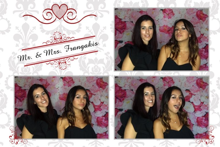 4x6 photo strip of two women posing with flower wall backdrop