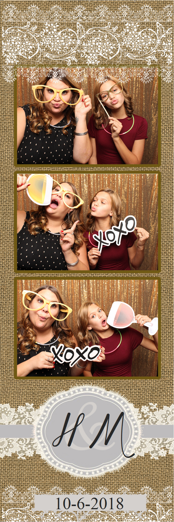2x6 photo template of two women posing with props and shiny backdrop