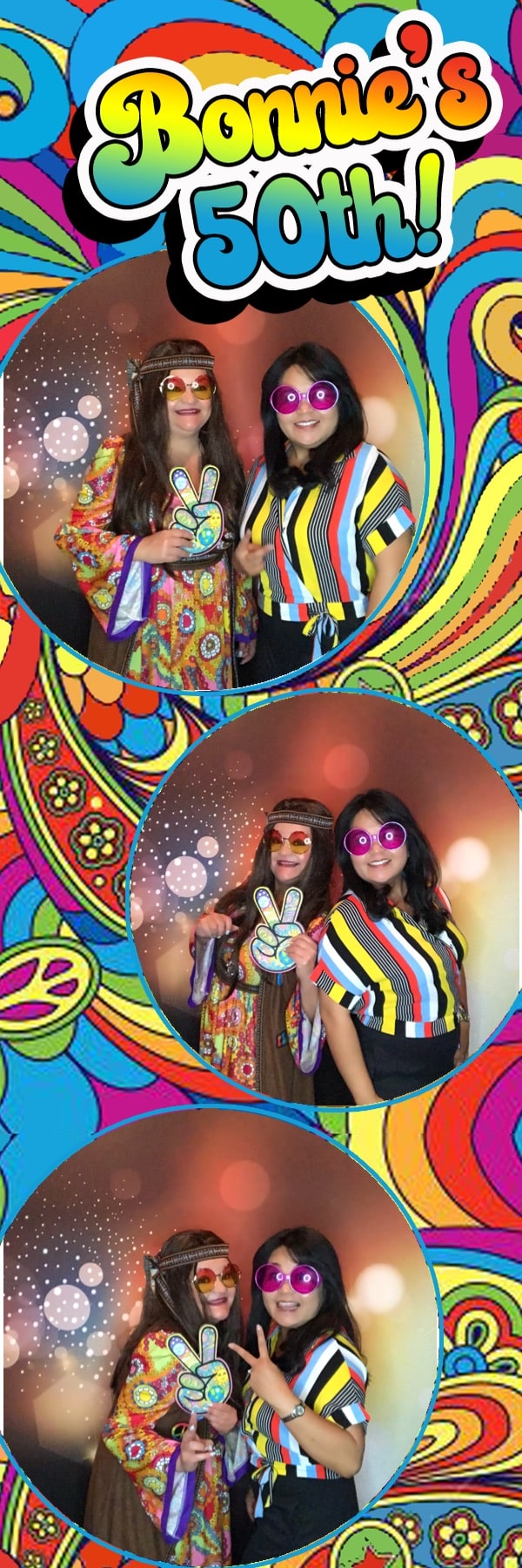 Psychedelic photo strip with two people in hippie costumes