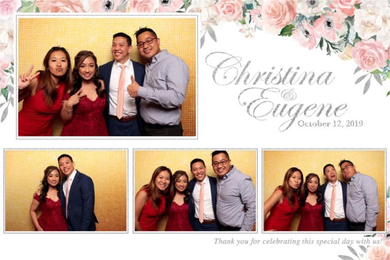 4x6 photo strip template of group posing with gold shimmer backdrop