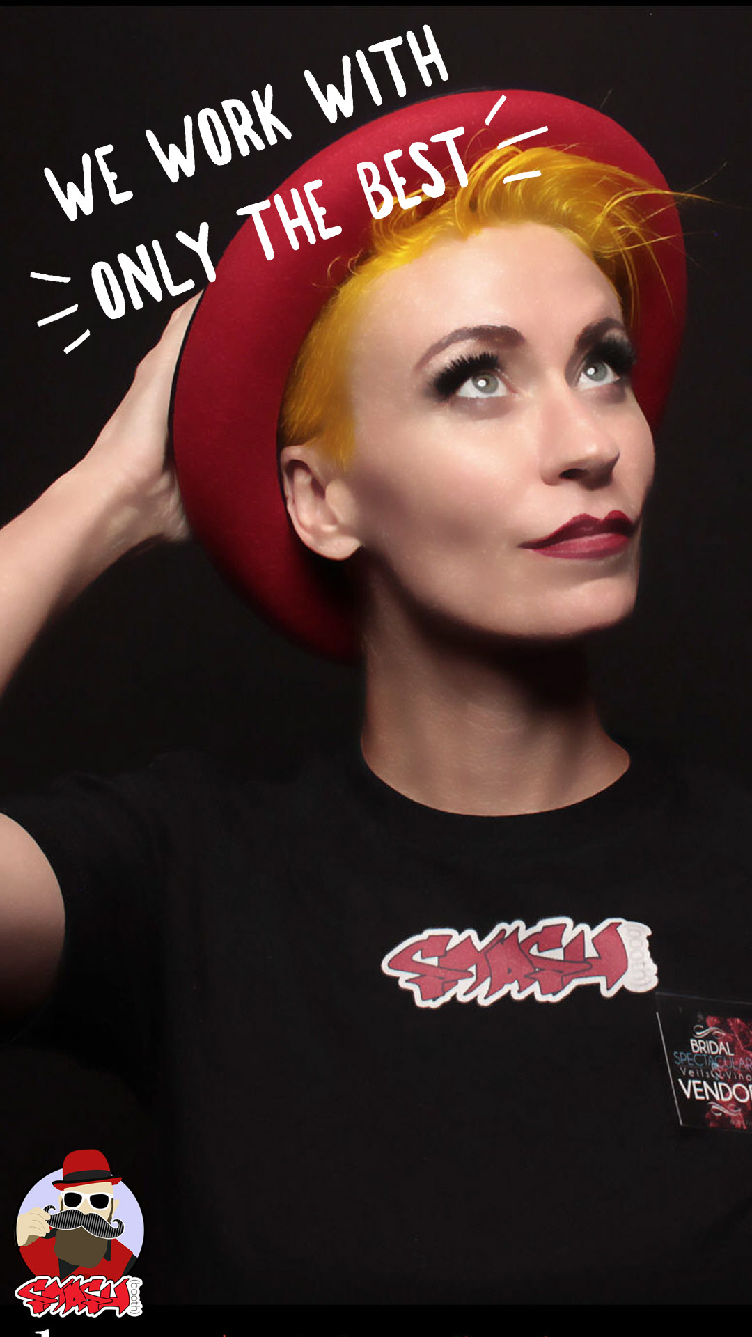 Smashbooth employee in red hat