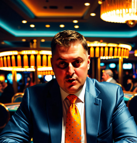 Man-in-orange-tie-at-casino-themed-corporate-event-photo-booth