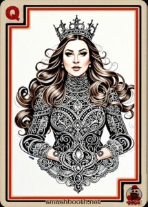 Illustrated-queen-card-photo-booth-design-with-red-and-black-detailing