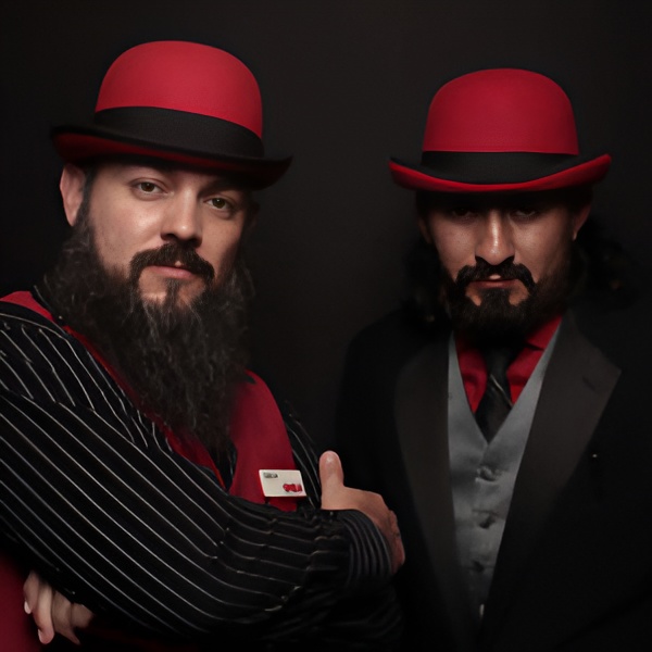 two-men-in-red-hats-black-suits-photo-booth-portrait